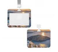 ID Badge Holder Vertical Badge Reel Greece Island Sunset Landscape ID Badge Holder Sliding Reel Clips Badge Holders Hard Plastic Badge Holders ID Card Holder Name Tag Holder for Nurses Office