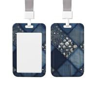 ID Badge Holder Vertical Badge Reel Jeans Inlaid Rhinestone ID Badge Holder Sliding Reel Clips Badge Holders Hard Plastic Badge Holders ID Card Holder Name Tag Holder for Nurses Office
