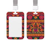 ID Badge Holder Vertical Badge Reel Mexican Folk Art Boho ID Badge Holder Sliding Reel Clips Badge Holders Hard Plastic Badge Holders ID Card Holder Name Tag Holder for Nurses Office