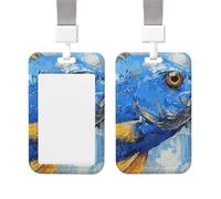 ID Badge Holder Vertical Badge Reel Painting Blue Fish ID Badge Holder Sliding Reel Clips Badge Holders Hard Plastic Badge Holders ID Card Holder Name Tag Holder for Nurses Office