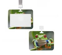 ID Badge Holder Vertical Badge Reel Red Eyed Tree Frog ID Badge Holder Sliding Reel Clips Badge Holders Hard Plastic Badge Holders ID Card Holder Name Tag Holder for Nurses Office