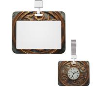 Id Badge Holder Vertical Badge Reel Rusty Steampunk Clock Id Badge Holder Sliding Reel Clips Badge Holders Hard Plastic Badge Holders Id Card Holder Name Tag Holder for Nurses Office