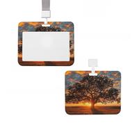 ID Badge Holder Vertical Badge Reel Sunrise on Big Tree ID Badge Holder Sliding Reel Clips Badge Holders Hard Plastic Badge Holders ID Card Holder Name Tag Holder for Nurses Office