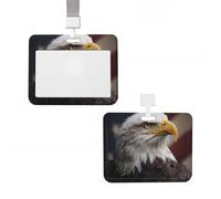 ID Badge Holder Vertical Plastic Card Case Protector American Bald Eagle Badge Holder with Lanyard ID Card Holder Waterproof Name Tag Holder Badge Reel Work Badge Sleeve for Office Staff Employees
