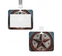 ID Badge Holder Vertical Plastic Card Case Protector American Wastern Texas Star Badge Holder with Lanyard ID Card Holder Waterproof Name Tag Holder Badge Reel Work Badge Sleeve for Office