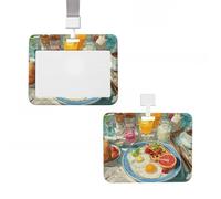 ID Badge Holder Vertical Plastic Card Case Protector Beautiful Breakfast Badge Holder with Lanyard ID Card Holder Waterproof Name Tag Holder Badge Reel Work Badge Sleeve for Office Staff Employees