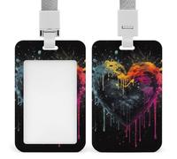 ID Badge Holder Vertical Plastic Card Case Protector Black Open Heart Shape Badge Holder with Lanyard ID Card Holder Waterproof Name Tag Holder Badge Reel Work Badge Sleeve for Office Staff Employees
