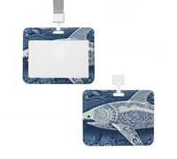 ID Badge Holder Vertical Plastic Card Case Protector Blue Pattern Shark Badge Holder with Lanyard ID Card Holder Waterproof Name Tag Holder Badge Reel Work Badge Sleeve for Office Staff Employees