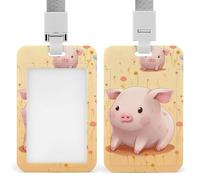 ID Badge Holder Vertical Plastic Card Case Protector Colorful Cute Pig Badge Holder with Lanyard ID Card Holder Waterproof Name Tag Holder Badge Reel Work Badge Sleeve for Office Staff Employees