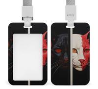ID Badge Holder Vertical Plastic Card Case Protector Combination Cat Skull Badge Holder with Lanyard ID Card Holder Waterproof Name Tag Holder Badge Reel Work Badge Sleeve for Office Staff Employees