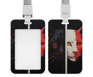 ID Badge Holder Vertical Plastic Card Case Protector Combination Cat Skull Badge Holder with Lanyard ID Card Holder Waterproof Name Tag Holder Badge Reel Work Badge Sleeve for Office Staff Employees