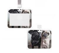 ID Badge Holder Vertical Plastic Card Case Protector Cute Black Pug Dog Badge Holder with Lanyard ID Card Holder Waterproof Name Tag Holder Badge Reel Work Badge Sleeve for Office Staff Employees