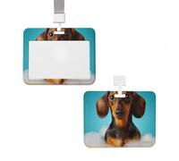 ID Badge Holder Vertical Plastic Card Case Protector Dachshund Dog Badge Holder with Lanyard ID Card Holder Waterproof Name Tag Holder Badge Reel Work Badge Sleeve for Office Staff Employees