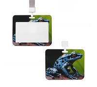 ID Badge Holder Vertical Plastic Card Case Protector Dart Frog Blue Badge Holder with Lanyard ID Card Holder Waterproof Name Tag Holder Badge Reel Work Badge Sleeve for Office Staff Employees