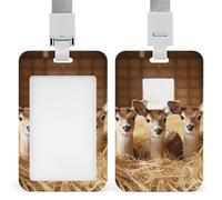 ID Badge Holder Vertical Plastic Card Case Protector Deer on Hay Badge Holder with Lanyard ID Card Holder Waterproof Name Tag Holder Badge Reel Work Badge Sleeve for Office Staff Employees