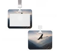 ID Badge Holder Vertical Plastic Card Case Protector Eagle Mountains Badge Holder with Lanyard ID Card Holder Waterproof Name Tag Holder Badge Reel Work Badge Sleeve for Office Staff Employees