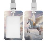 ID Badge Holder Vertical Plastic Card Case Protector Fly Out from The Clouds Badge Holder with Lanyard ID Card Holder Waterproof Name Tag Holder Badge Reel Work Badge Sleeve for Office Staff Employees