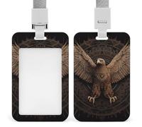 ID Badge Holder Vertical Plastic Card Case Protector Flying Golden Eagle Badge Holder with Lanyard ID Card Holder Waterproof Name Tag Holder Badge Reel Work Badge Sleeve for Office Staff Employees