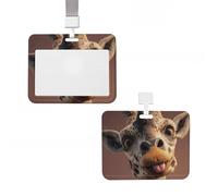 ID Badge Holder Vertical Plastic Card Case Protector Funny Giraffe Badge Holder with Lanyard ID Card Holder Waterproof Name Tag Holder Badge Reel Work Badge Sleeve for Office Staff Employees