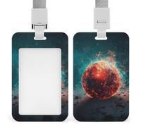 ID Badge Holder Vertical Plastic Card Case Protector Glowing Sphere Badge Holder with Lanyard ID Card Holder Waterproof Name Tag Holder Badge Reel Work Badge Sleeve for Office Staff Employees