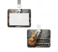 ID Badge Holder Vertical Plastic Card Case Protector Guitar Bass Music Musical Instruments Badge Holder with Lanyard ID Card Holder Waterproof Name Tag Holder Badge Reel Work Badge Sleeve for Office