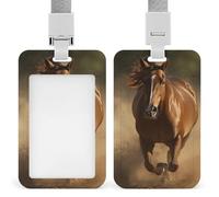 ID Badge Holder Vertical Plastic Card Case Protector Horse Running Badge Holder with Lanyard ID Card Holder Waterproof Name Tag Holder Badge Reel Work Badge Sleeve for Office Staff Employees