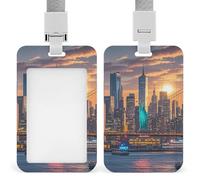 ID Badge Holder Vertical Plastic Card Case Protector New York City Badge Holder with Lanyard ID Card Holder Waterproof Name Tag Holder Badge Reel Work Badge Sleeve for Office Staff Employees