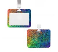 ID Badge Holder Vertical Plastic Card Case Protector Rainbow Triangle Badge Holder with Lanyard ID Card Holder Waterproof Name Tag Holder Badge Reel Work Badge Sleeve for Office Staff Employees