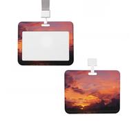 ID Badge Holder Vertical Plastic Card Case Protector Sunset at Dusk Badge Holder with Lanyard ID Card Holder Waterproof Name Tag Holder Badge Reel Work Badge Sleeve for Office Staff Employees