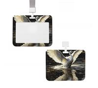 ID Badge Holder Vertical Plastic Card Case Protector Swans Flying in The Water Badge Holder with Lanyard ID Card Holder Waterproof Name Tag Holder Badge Reel Work Badge Sleeve for Office