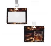 ID Badge Holder Vertical Plastic Card Case Protector Whisky and Cigar Badge Holder with Lanyard ID Card Holder Waterproof Name Tag Holder Badge Reel Work Badge Sleeve for Office Staff Employees