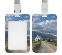 ID Badge Holder Vertical Plastic Card Case Protector White Farmhouse Image Badge Holder with Lanyard ID Card Holder Waterproof Name Tag Holder Badge Reel Work Badge Sleeve for Office Staff Employees