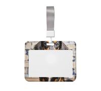 ID Badge Holder Vertical Plastic ID Card Holders Long haired Dachshund Badge Holder with Lanyard Waterproof Card Case Protector Name Tag Badges Reel Holders Badges Sleeve for Office
