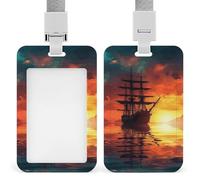 Id Badge Holder Vertical Waterproof A Sailing Boat on The Water Id Card Protector with Breakaway Lanyard Clear Card Holders Cute Name Tag Holder for Nurse Medical Teacher Office Gifts
