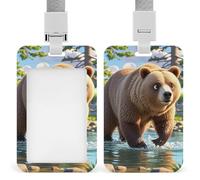 Id Badge Holder Vertical Waterproof Bear Crossing The River Id Card Protector with Breakaway Lanyard Clear Card Holders Cute Name Tag Holder for Nurse Medical Teacher Office Gifts