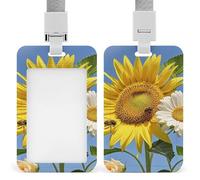 Id Badge Holder Vertical Waterproof Bees Sunflowers Daisy Rose Flowers Id Card Protector with Breakaway Lanyard Clear Card Holders Cute Name Tag Holder for Nurse Medical Teacher Office Gifts