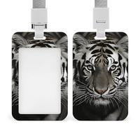 Id Badge Holder Vertical Waterproof Black and White Tiger Id Card Protector with Breakaway Lanyard Clear Card Holders Cute Name Tag Holder for Nurse Medical Teacher Office Gifts