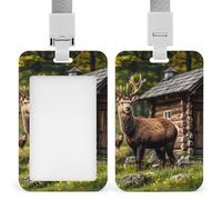 Id Badge Holder Vertical Waterproof Country Lodge Bear Deer Id Card Protector with Breakaway Lanyard Clear Card Holders Cute Name Tag Holder for Nurse Medical Teacher Office Gifts