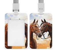 Id Badge Holder Vertical Waterproof Couple Horse Id Card Protector with Breakaway Lanyard Clear Card Holders Cute Name Tag Holder for Nurse Medical Teacher Office Gifts