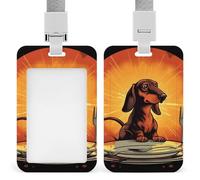 Id Badge Holder Vertical Waterproof Dachshund Looking at Plate Id Card Protector with Breakaway Lanyard Clear Card Holders Cute Name Tag Holder for Nurse Medical Teacher Office Gifts