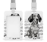 Id Badge Holder Vertical Waterproof Dachshund Music Notes Id Card Protector with Breakaway Lanyard Clear Card Holders Cute Name Tag Holder for Nurse Medical Teacher Office Gifts