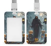 Id Badge Holder Vertical Waterproof Grim Reaper Id Card Protector with Breakaway Lanyard Clear Card Holders Cute Name Tag Holder for Nurse Medical Teacher Office Gifts