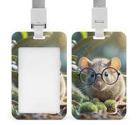 Id Badge Holder Vertical Waterproof Guinea Mouse with Glasses Id Card Protector with Breakaway Lanyard Clear Card Holders Cute Name Tag Holder for Nurse Medical Teacher Office Gifts