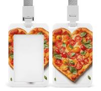 Id Badge Holder Vertical Waterproof Heart Shaped Pizza Id Card Protector with Breakaway Lanyard Clear Card Holders Cute Name Tag Holder for Nurse Medical Teacher Office Gifts