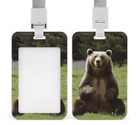 Id Badge Holder Vertical Waterproof Hi Bear Sit on The Lawn Id Card Protector with Breakaway Lanyard Clear Card Holders Cute Name Tag Holder for Nurse Medical Teacher Office Gifts