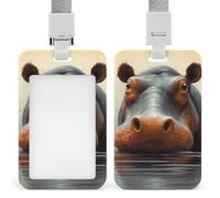 Id Badge Holder Vertical Waterproof Hippo Id Card Protector with Breakaway Lanyard Clear Card Holders Cute Name Tag Holder for Nurse Medical Teacher Office Gifts