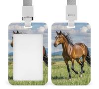 Id Badge Holder Vertical Waterproof Horse Running in Field Id Card Protector with Breakaway Lanyard Clear Card Holders Cute Name Tag Holder for Nurse Medical Teacher Office Gifts