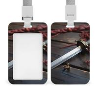 Id Badge Holder Vertical Waterproof Japan Samurai Sword Id Card Protector with Breakaway Lanyard Clear Card Holders Cute Name Tag Holder for Nurse Medical Teacher Office Gifts