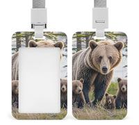 Id Badge Holder Vertical Waterproof Mother Bear and Her Cubs Id Card Protector with Breakaway Lanyard Clear Card Holders Cute Name Tag Holder for Nurse Medical Teacher Office Gifts