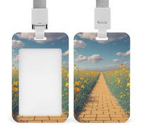Id Badge Holder Vertical Waterproof Poppies Field Yellow Brick Road Id Card Protector with Breakaway Lanyard Clear Card Holders Cute Name Tag Holder for Nurse Medical Teacher Office Gifts